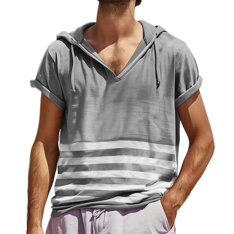 Men's Striped Hooded Short Sleeve T-shirt 97174302Z sold by Manly