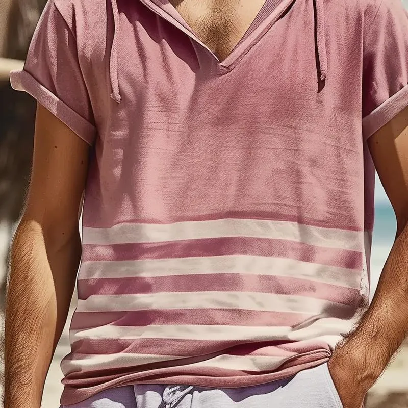 Men's Striped Hooded Short Sleeve T-shirt 97174302Z sold by Manly product image thumbnail 4