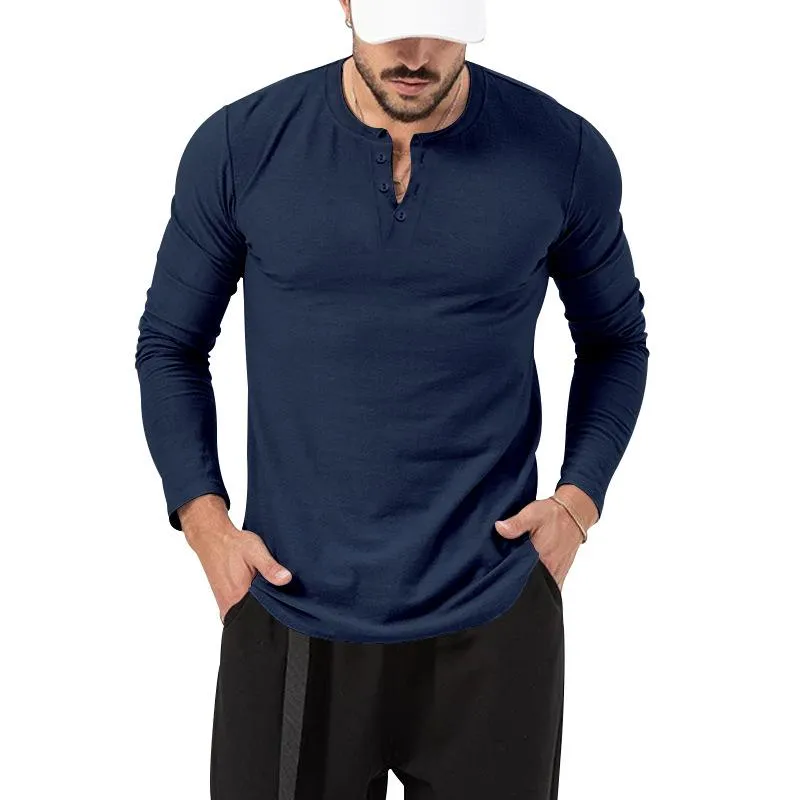 Men's Round Neck Solid Color Button Long Sleeve Henley T-Shirt 82812478X sold by Manly product image thumbnail 2