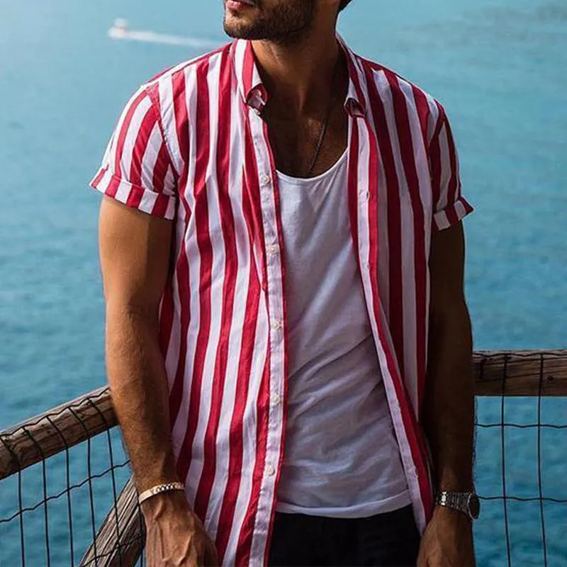 Men's Casual Lapel Striped Short-sleeved Shirt 33407006TO sold by Manly product image thumbnail 2