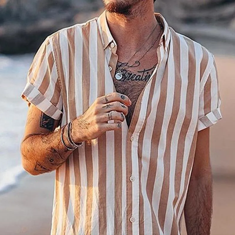 Men's Casual Lapel Striped Short-sleeved Shirt 33407006TO sold by Manly product image thumbnail 4