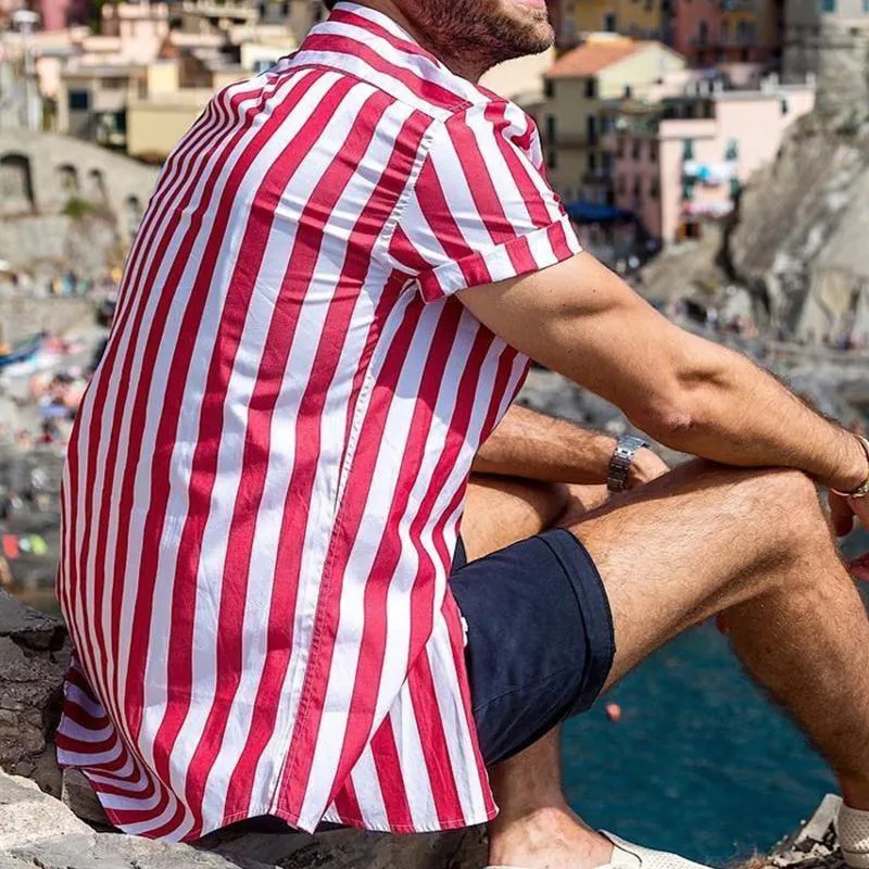 Men's Casual Lapel Striped Short-sleeved Shirt 33407006TO sold by Manly product image thumbnail 3