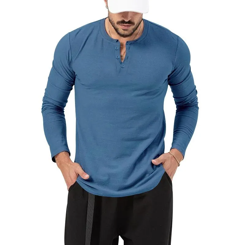 Men's Round Neck Solid Color Button Long Sleeve Henley T-Shirt 82812478X sold by Manly product image thumbnail 5
