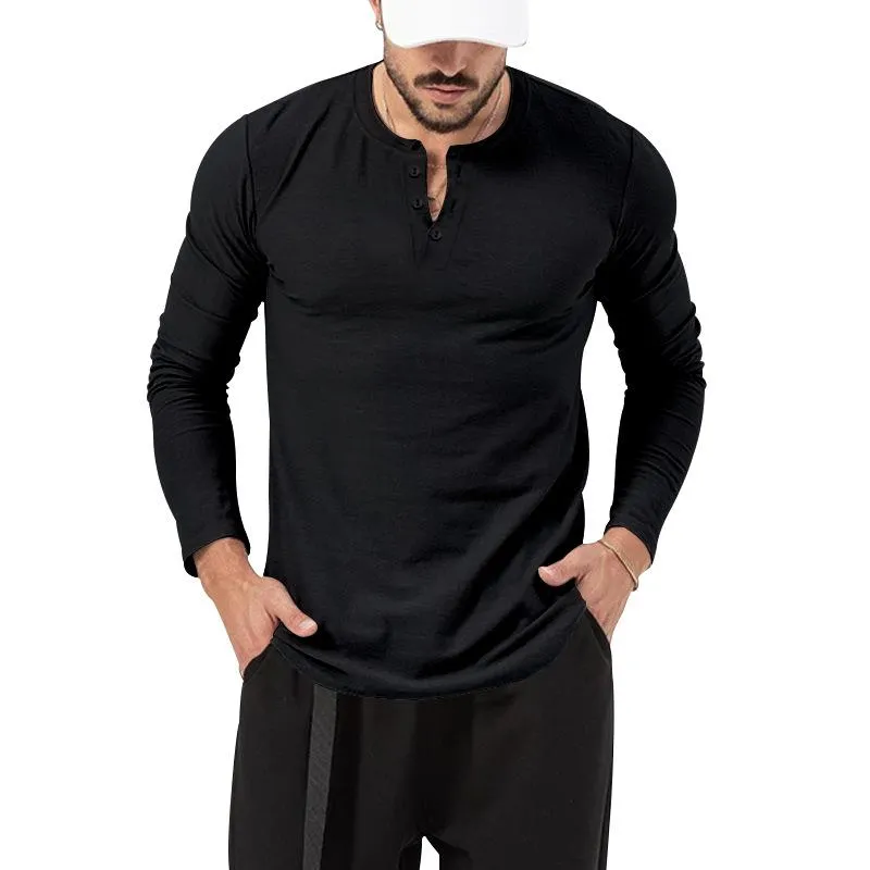 Men's Round Neck Solid Color Button Long Sleeve Henley T-Shirt 82812478X sold by Manly product image thumbnail 3