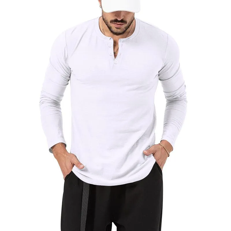 Men's Round Neck Solid Color Button Long Sleeve Henley T-Shirt 82812478X sold by Manly