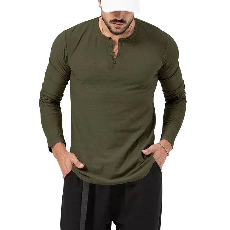 Men's Round Neck Solid Color Button Long Sleeve Henley T-Shirt 82812478X sold by Manly product image thumbnail 4