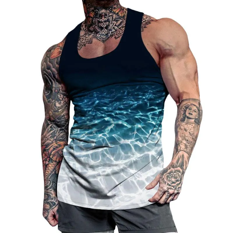Men's Casual Gradient Wave Ripple Tank Top 09599232TO sold by Manly