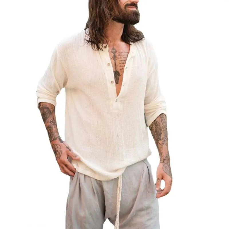 Men's Loose Casual Stand Collar Long Sleeve Shirt 36589377M sold by Manly