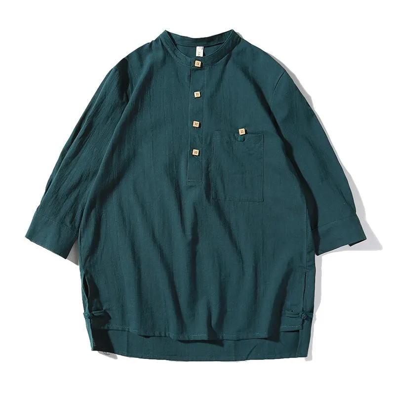 Men's Solid Color Cotton And Linen Henley Collar Half Sleeve Casual Shirt 12928959Z sold by Manly product image thumbnail 4