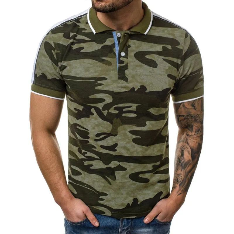 Men's Casual Outdoor Camouflage Lapel Short Sleeve Polo Shirt 01235529M sold by Manly