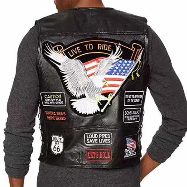 Men's Embroidered Badge Leather Biker Vest 34397283M sold by Manly product image thumbnail 4