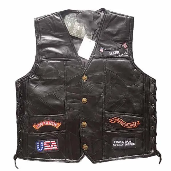 Men's Embroidered Badge Leather Biker Vest 34397283M sold by Manly product image thumbnail 2