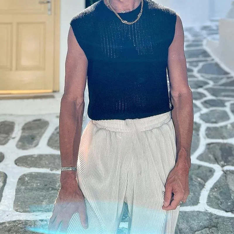 Men's Solid Loose Elastic Waist Wide Leg Pants 22810520Z sold by Manly product image thumbnail 4