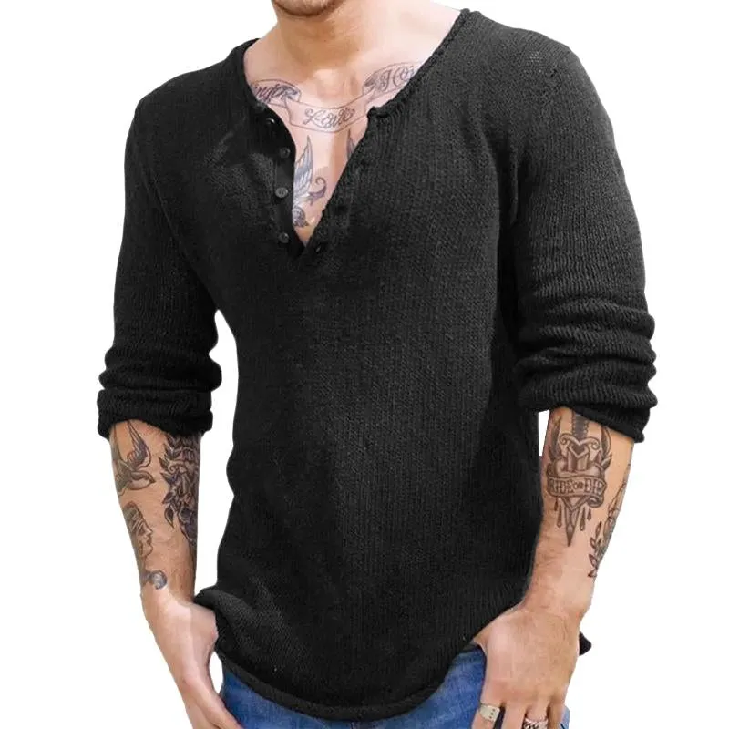Men's Casual Solid Color V Neck Long Sleeve Knitted Pullover Sweater 35096028M sold by Manly