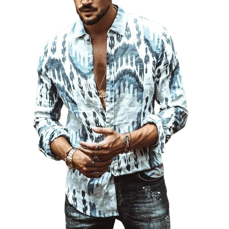 Men's Casual Lapel Long Sleeve Shirt 97888742TO sold by Manly