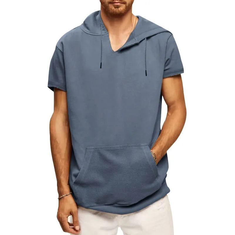 Men's Sports Casual Solid Color Hooded Short Sleeve T-Shirt 67117585Y sold by Manly product image thumbnail 3