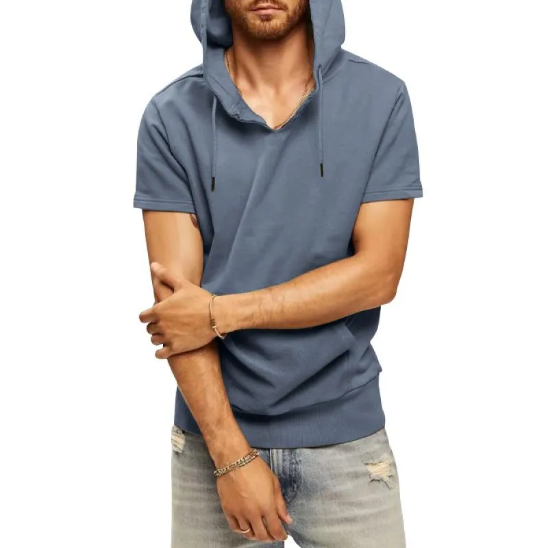 Men's Sports Casual Solid Color Hooded Short Sleeve T-Shirt 67117585Y sold by Manly