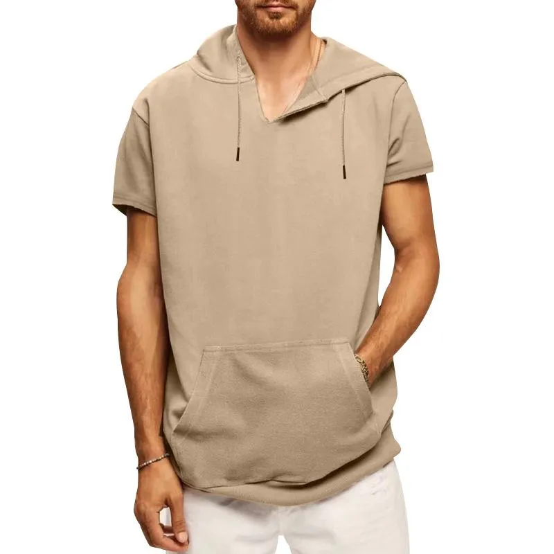 Men's Sports Casual Solid Color Hooded Short Sleeve T-Shirt 67117585Y sold by Manly product image thumbnail 5