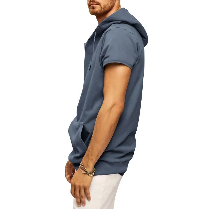 Men's Sports Casual Solid Color Hooded Short Sleeve T-Shirt 67117585Y sold by Manly product image thumbnail 4