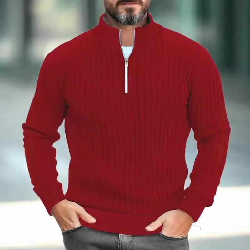 Men's Solid Color Knitted Stand Collar Half Zip Sweater 13665071X sold by Manly product image thumbnail 3