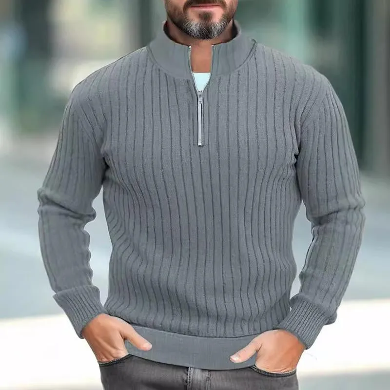 Men's Solid Color Knitted Stand Collar Half Zip Sweater 13665071X sold by Manly product image thumbnail 2