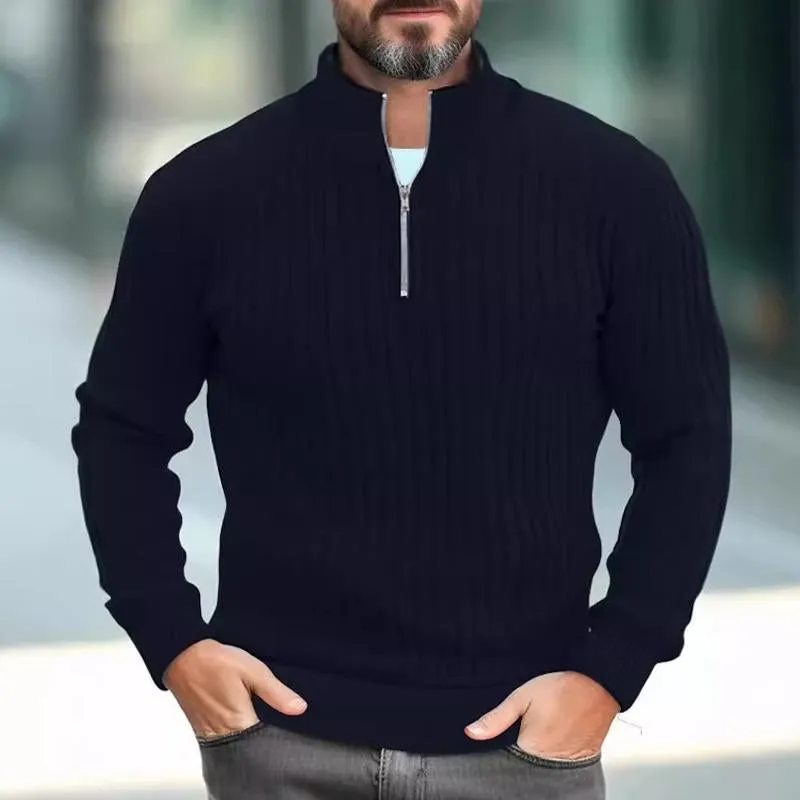 Men's Solid Color Knitted Stand Collar Half Zip Sweater 13665071X sold by Manly product image thumbnail 5