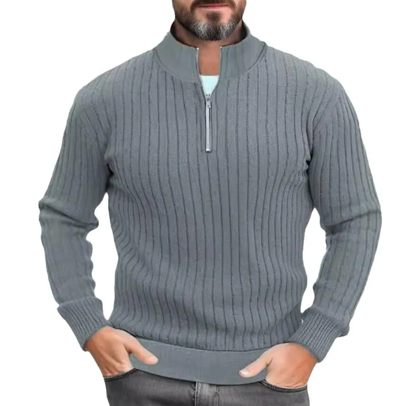 Men's Solid Color Knitted Stand Collar Half Zip Sweater 13665071X sold by Manly