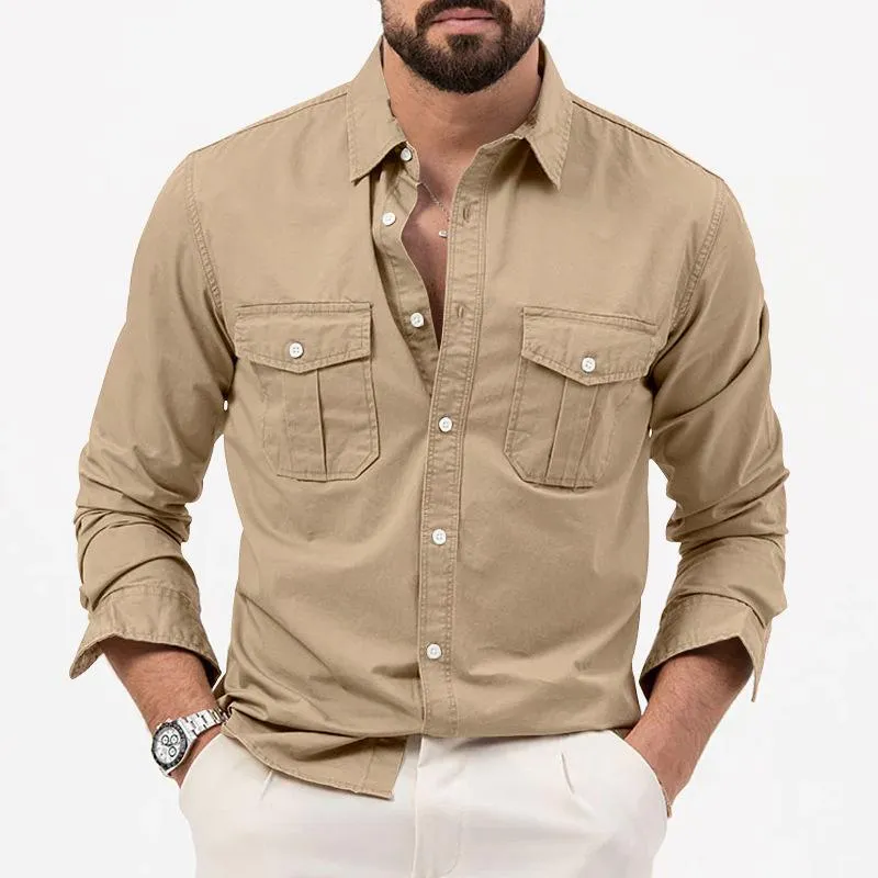 Men's Solid Lapel Breast Pocket Long Sleeve Cargo Shirt 74446815Z sold by Manly product image thumbnail 2