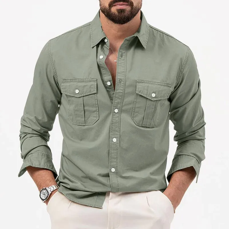 Men's Solid Lapel Breast Pocket Long Sleeve Cargo Shirt 74446815Z sold by Manly product image thumbnail 4