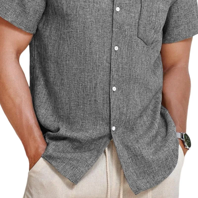 Men's Casual Cotton Linen Blended Lapel Patch Pocket Slim Fit Short Sleeve Shirt 17233172M sold by Manly product image thumbnail 3