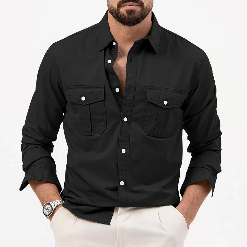 Men's Solid Lapel Breast Pocket Long Sleeve Cargo Shirt 74446815Z sold by Manly product image thumbnail 3