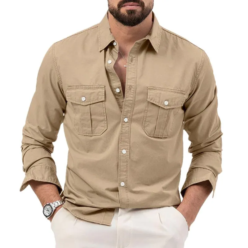 Men's Solid Lapel Breast Pocket Long Sleeve Cargo Shirt 74446815Z sold by Manly