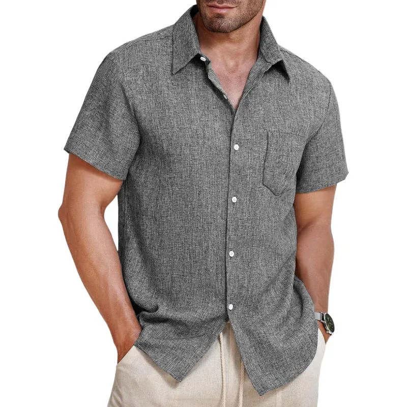 Men's Casual Cotton Linen Blended Lapel Patch Pocket Slim Fit Short Sleeve Shirt 17233172M sold by Manly