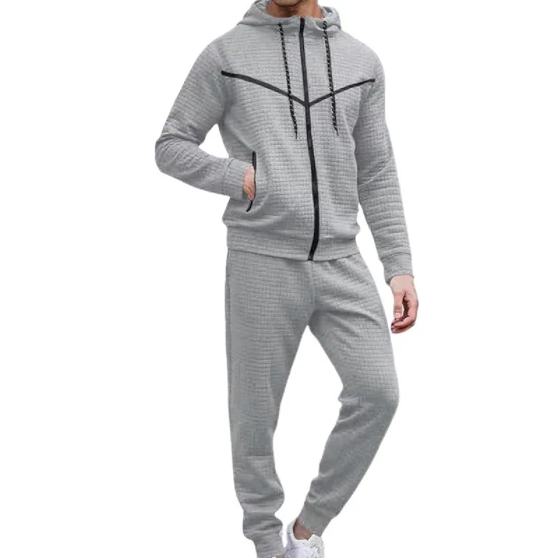 Men's Casual Solid Color Waffle Hooded Sweatshirt Jacket Set 99498748Y sold by Manly