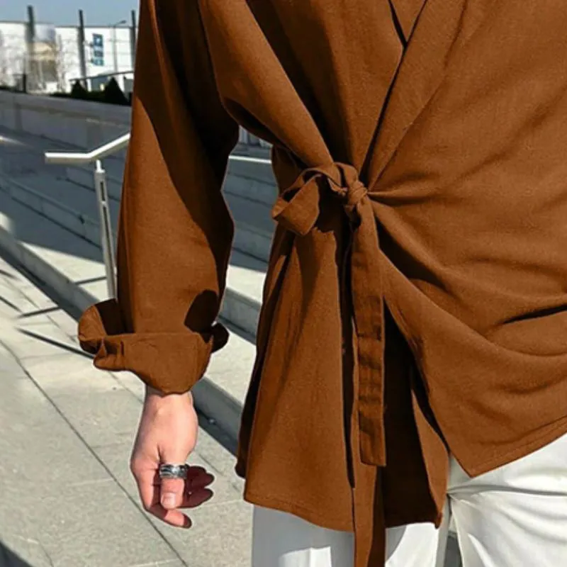 Men's Retro Casual Solid Color Tie Lapel Shirt 67564730TO sold by Manly product image thumbnail 3