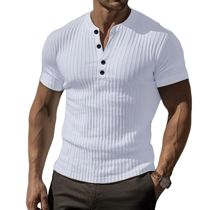 Men's Casual Henley Round Neck Slim Fit Stretch Short Sleeve T-Shirt 54503311M sold by Manly