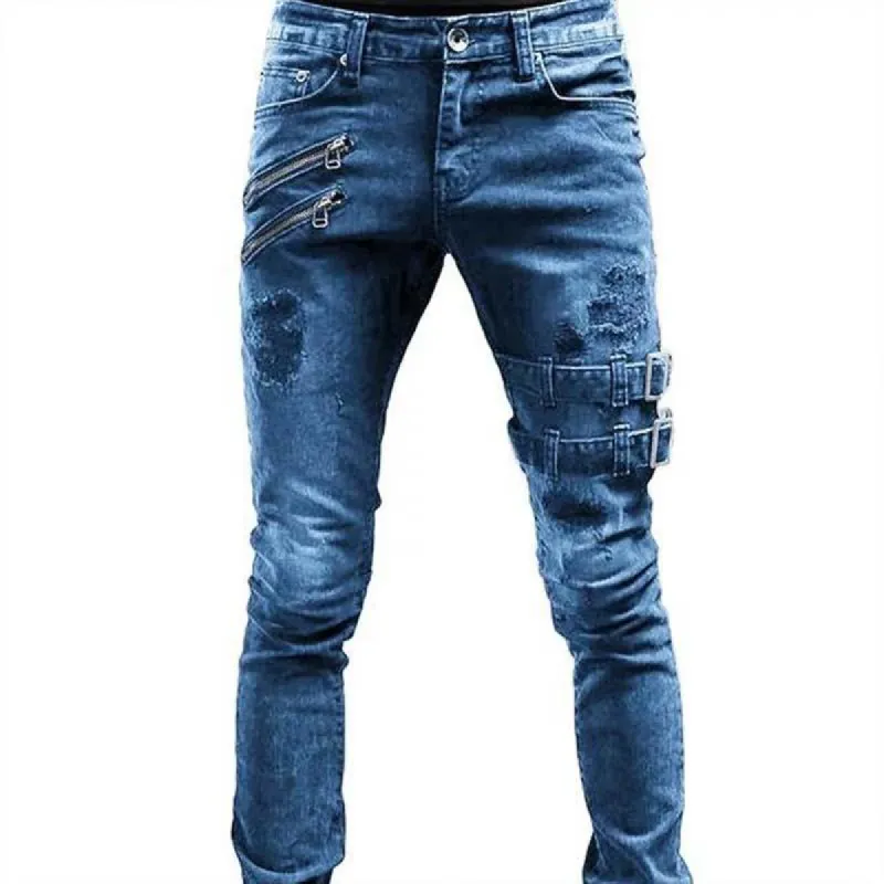 Men's Fashion Washed Zipper Denim Penny Jeans 52793803M sold by Manly