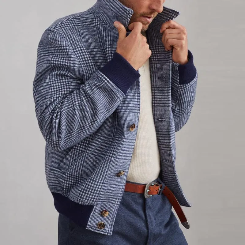Men's Vintage Stand Collar Houndstooth Single Breasted Slim Fit Jacket 74389288M sold by Manly product image thumbnail 3