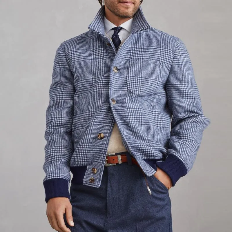 Men's Vintage Stand Collar Houndstooth Single Breasted Slim Fit Jacket 74389288M sold by Manly product image thumbnail 2