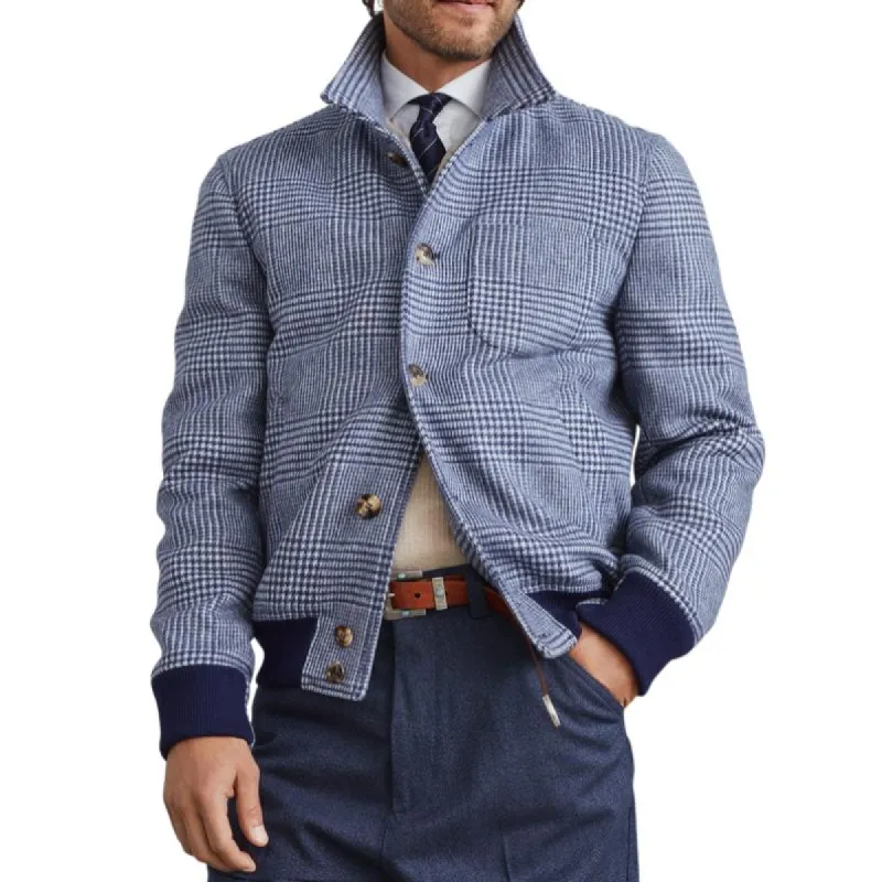 Men's Vintage Stand Collar Houndstooth Single Breasted Slim Fit Jacket 74389288M made by Manly