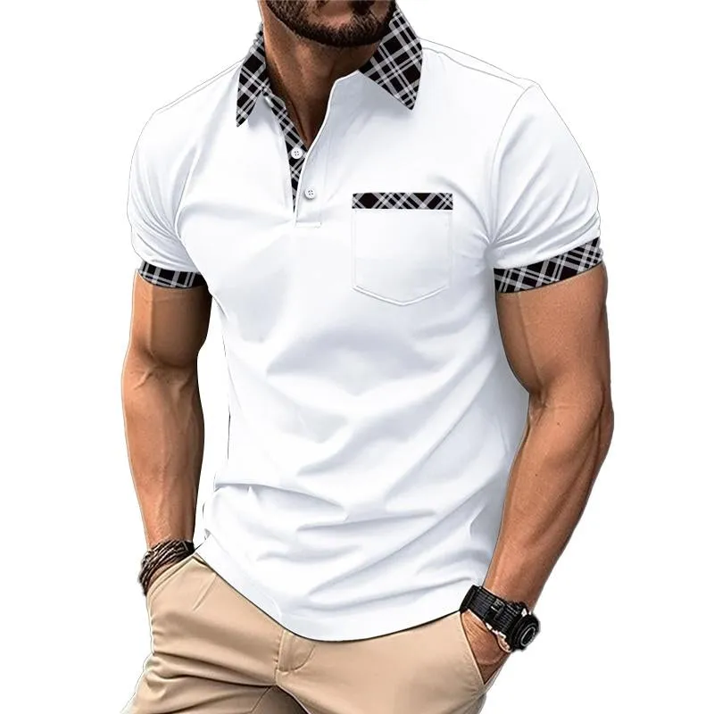 Men's Casual Colorblock Printed Lapel Short-Sleeved Polo Shirt 02889708Y sold by Manly