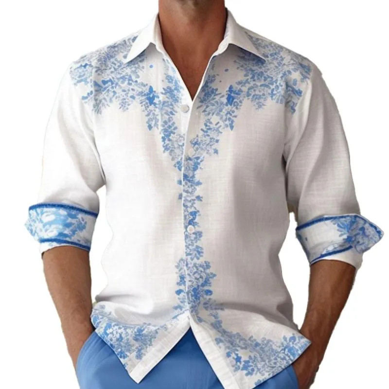 Men's Printed Loose Lapel Long Sleeve Shirt 62758042Y sold by Manly