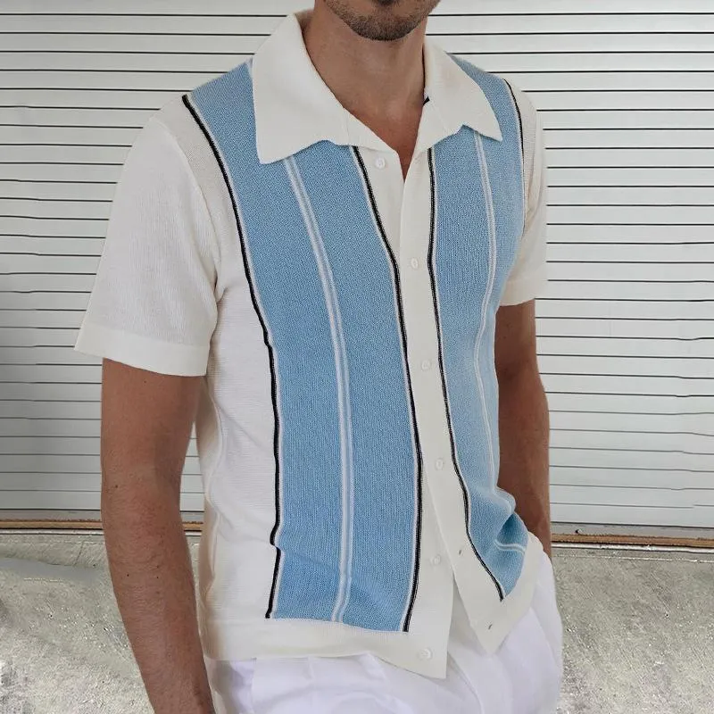 Men's Casual Colorblock Lapel Knitted Slim Fit Short-sleeved Cardigan 01492696M sold by Manly product image thumbnail 3