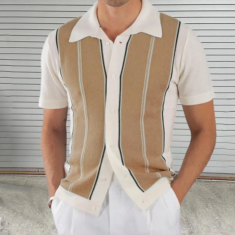 Men's Casual Colorblock Lapel Knitted Slim Fit Short-sleeved Cardigan 01492696M sold by Manly product image thumbnail 5