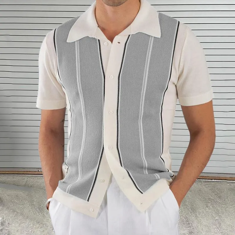 Men's Casual Colorblock Lapel Knitted Slim Fit Short-sleeved Cardigan 01492696M sold by Manly product image thumbnail 4