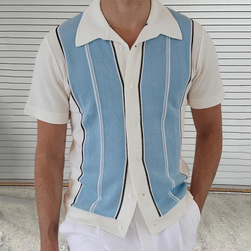 Men's Casual Colorblock Lapel Knitted Slim Fit Short-sleeved Cardigan 01492696M sold by Manly product image thumbnail 2