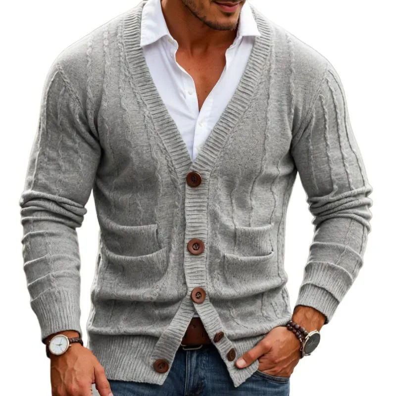 Men's Retro Casual Solid Color Knit Cardigan 93621444TO sold by Manly
