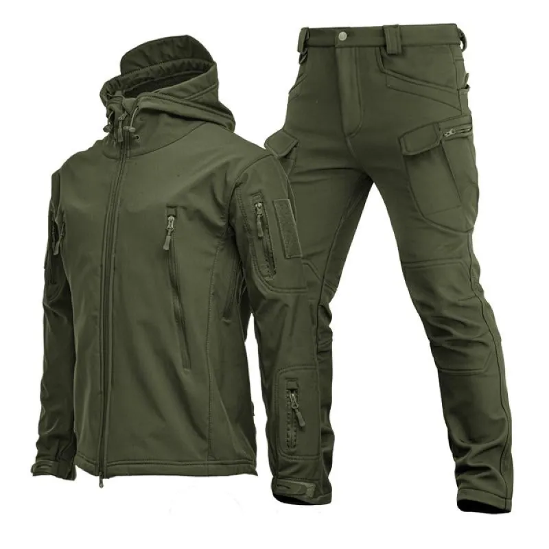 Men's Outdoor Solid Color Hooded Jacket Pants Set 98788821Y sold by Manly