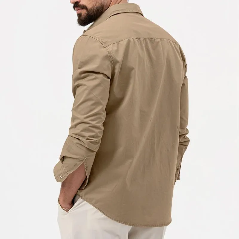 Men's Solid Lapel Breast Pocket Long Sleeve Cargo Shirt 02290668Z sold by Manly product image thumbnail 3