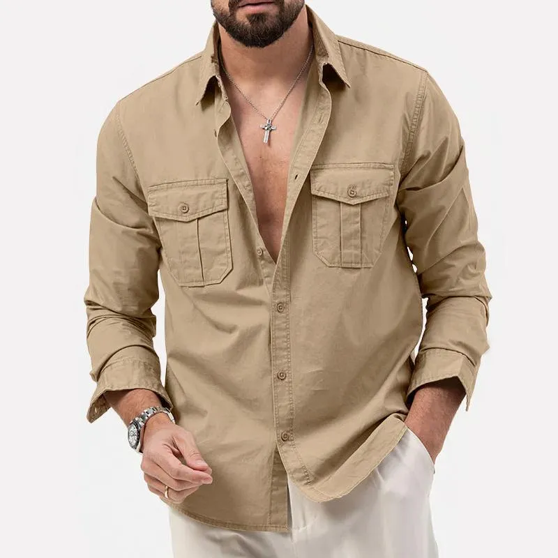 Men's Solid Lapel Breast Pocket Long Sleeve Cargo Shirt 02290668Z sold by Manly product image thumbnail 2